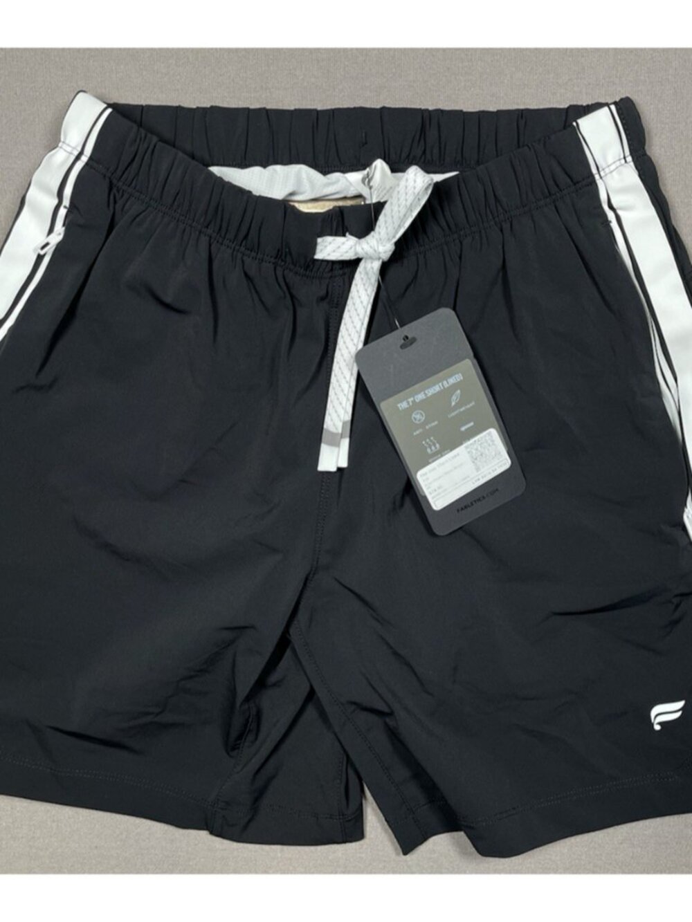 NWT Fabletics The 7" One Black Classic White Striped Lined Shorts - Men Size XS